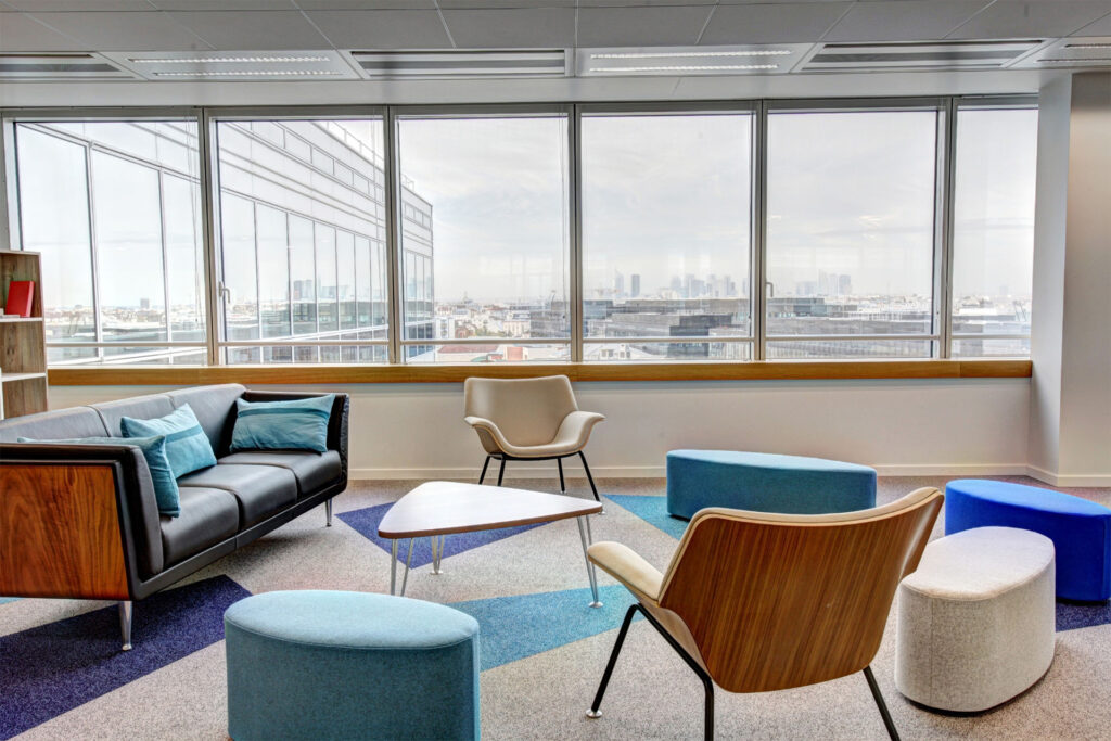 one of many colourful flooring ideas for an office