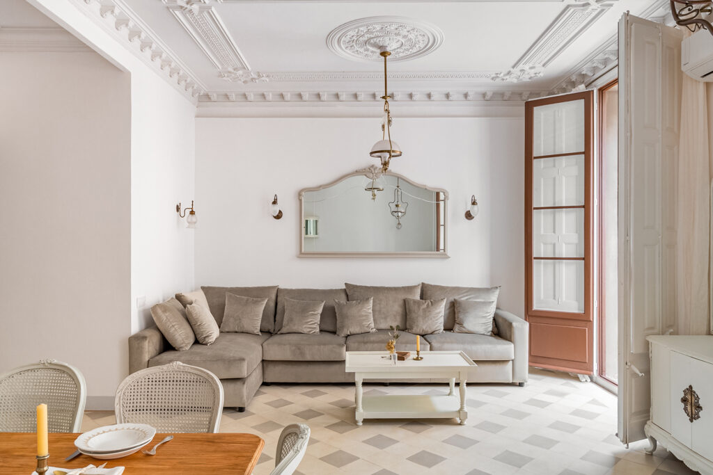 a classic living room with beautiful tiling