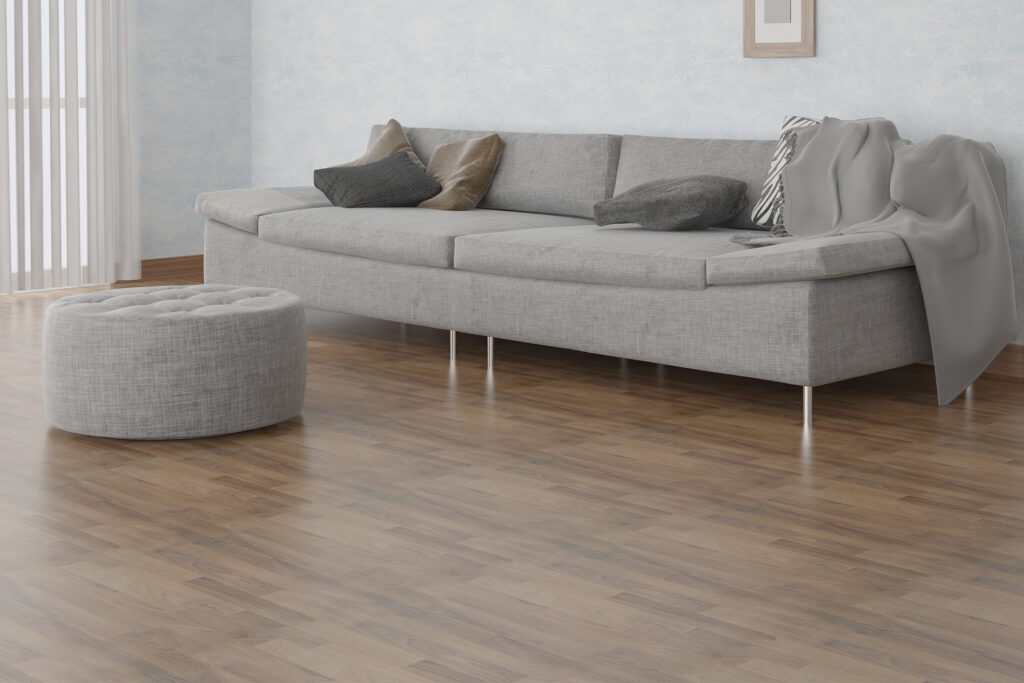 a living room with laminate flooring