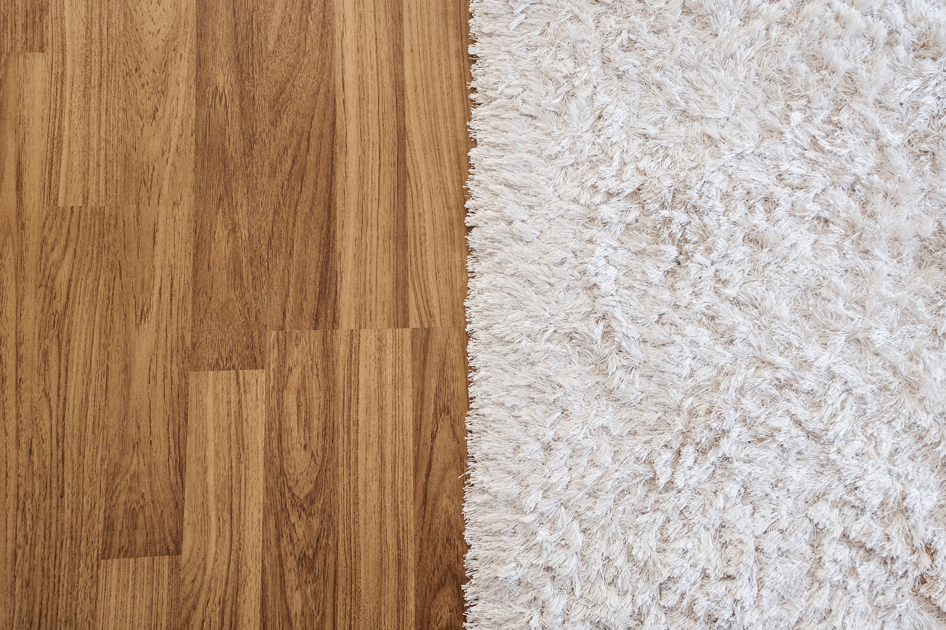 a close up of wood floors versus carpet, each taking up half of the screen